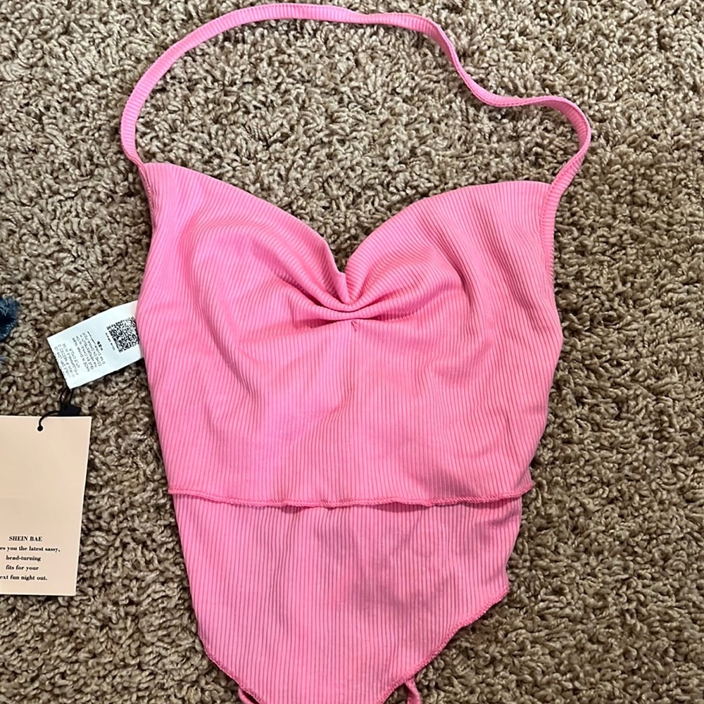 Pink open back tie top